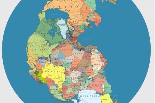 古代の超大陸「パンゲア」に現在の国を当てはめた地図がユニーク
