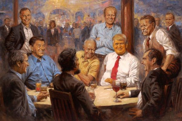 歴代大統領と談笑する絵画、トランプ大統領が飾っていることが明らかに