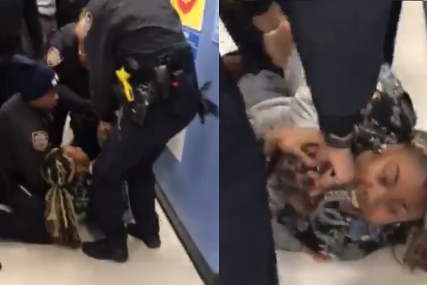 子供を抱いた母親、「床に座っていたから」逮捕される瞬間の動画が衝撃的