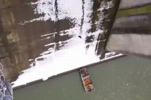 ダムの放出口に取り残された子猫、壁面を滑って落ちていく動画が撮影される