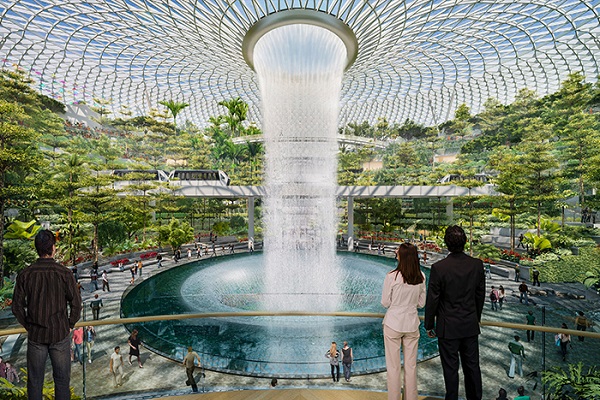 シンガポールの空港に新施設オープン、世界最大の屋内人工“滝”が大迫力！【動画】