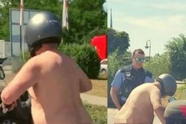 「だって暑いんだもん」裸でスクーターに乗っていたおじさん、警察に止められる