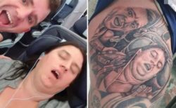 口を開けた妻の寝顔を写真に撮り、タトゥーに入れた英男性が話題に