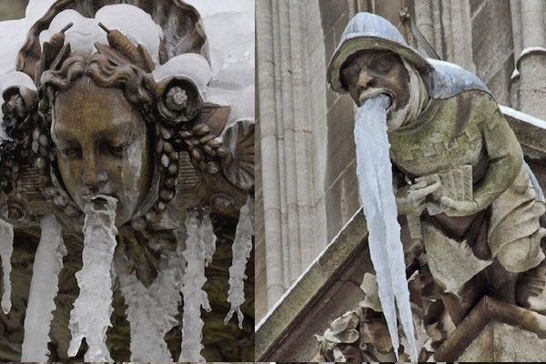 氷のイタズラ 盛大に吐く石像たちの写真が面白すぎる Switch News スウィッチ ニュース