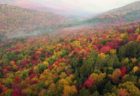 米の山あいで紅葉が見頃、染まった木々を捉えた美しいドローン映像
