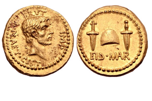 ジュリアス・シーザー暗殺を記念したローマ時代の金貨がオークションに