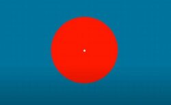 赤い円の周りに鮮やかな青が浮かぶ、光学イリュージョンが面白い
