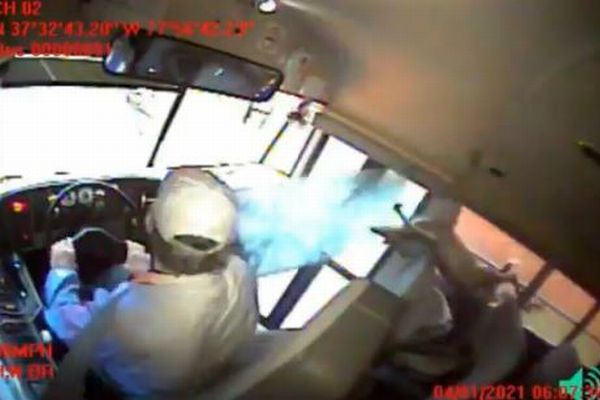米でスクールバスにシカが激突、窓ガラスを破って車内に飛び込んできた！