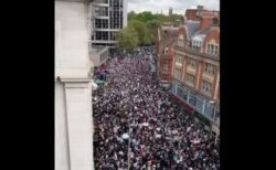 ロンドンで反イスラエルの大規模デモ、大使館前を数千人が行進