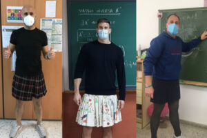 服装のジェンダーフリーを支持する学校の先生たちが、スカートで授業【スペイン】