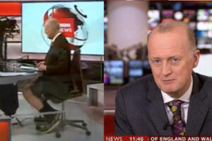 BBCのニュースキャスター、背広の下半身は短パンだった
