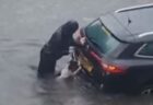 水に浸かった車を救うため、飼い主と一緒に押すワンコが目撃される