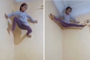 素手で壁に登り足をヒラヒラ、リアルスパイダーガールの技が凄い