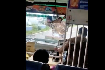 野生のゾウがバスを襲い、フロントガラスを破壊、車内からの映像が恐ろしい