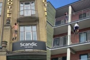 どんな建物でもすいすい登っていく、フリークライマーの技が見事