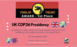 COP26 気候変動サミットで、皮肉たっぷりの「化石賞」をイギリス、オーストラリア、日本が受賞