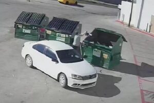 女が赤ん坊の入ったバッグをゴミ箱に放り投げ、捨て去る【動画】