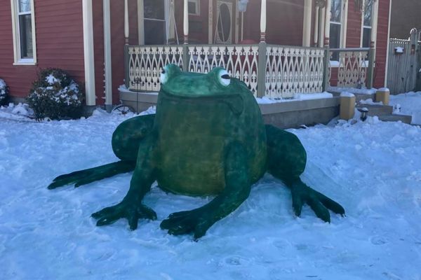 米のスノーアーティスト、今年も雪で巨大なカエルを作り上げる