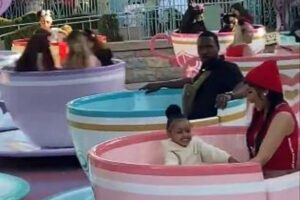 セレブの警護は大変？ティ―カップに乗り続ける、真剣な顔のボディガード