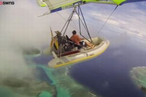自作の飛行機で南太平洋の上空を飛行、美しい海や島々を撮影
