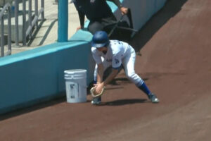 米メジャーリーグで、球拾いの女の子がプレー中の打球を華麗にキャッチ