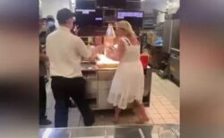 白いドレスの女性、マクドナルドの厨房に侵入し、ハンバーガーを要求