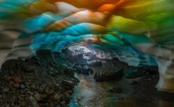 氷の洞窟が色鮮やかな虹色に変化、夢の世界のような映像などが話題に【アメリカ】