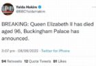 BBCの司会者、エリザベス女王が亡くなる前に、「死去」とツイートしてしまう