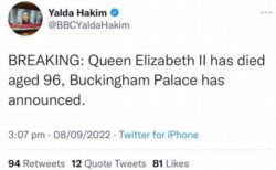 BBCの司会者、エリザベス女王が亡くなる前に、「死去」とツイートしてしまう