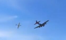 米・航空ショーで「B-17」と「P-63」が上空で衝突、両機とも墜落