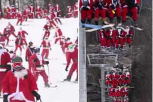 スキーリゾートにサンタが大集合して滑りを楽しむ【アメリカ】