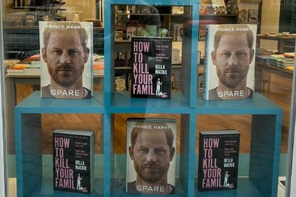 英書店、ヘンリー王子の『Spare』と小説『家族の殺し方』を並べて陳列