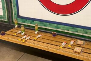 イギリスの駅で起きたミステリー、ベンチに複数の食べ物が並べられていた！