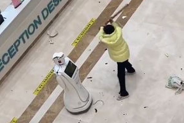 【哀れ】病院の受付用ロボット、女に木の棒で破壊されてしまう【中国】