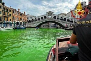 ベネチアの運河の一部が緑色に染まる！警察が原因を調査中