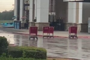 ショッピング・カートが並んで競争？強風に煽られ走っていく【動画】