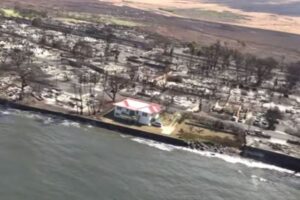 【マウイ島の山火事】焦土と化した中で、奇跡的に1軒の家が焼けずに残っていた！