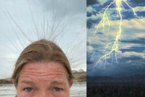 自撮りした髪の逆立ちは、落雷前の帯電だった