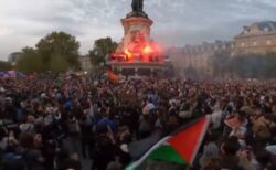 パリで親パレスチナの大規模デモ、警官隊が放水銃や催涙ガスを使用
