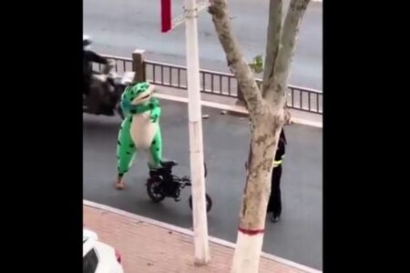 中国で「踊るカエル」の着ぐるみが話題に、インフルエンサーの仲間入り