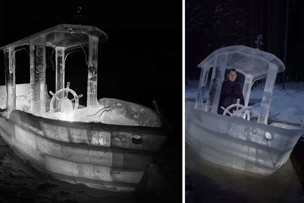 ベラルーシのアーティストが作った、氷の船が美しい