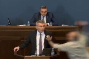 ジョージアの野党議員が、「外国の代理人」法案を巡り、与党議員を殴る【動画】