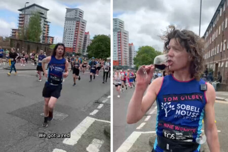 ロンドン・マラソンに出場した男性、1マイルごとにワインを飲みながら完走