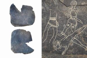 スペインで、古代の戦士や文字が描かれた2500年前の石板を発見