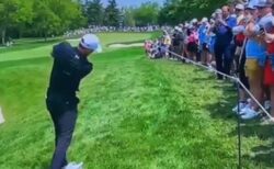 あわや大怪我！ゴルフ選手の打ったボールが、観客の頭上すれすれに飛んでいく【動画】