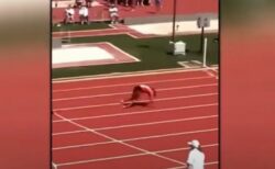 陸上ハードル走で女子選手がゴール直前に転倒、転がってゴール！【動画】