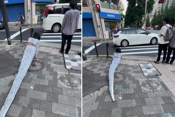 訪日ブラジル人が、蛇のコスチュームで歩道を這いずり回り物議に