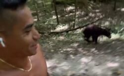 クマの子供、山を走っていた男性を追いかけ続ける【動画】