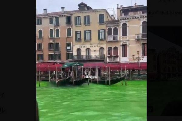 抗議活動でベネチアの水路が緑に染まる、グレタさんが市内への立ち入り禁止