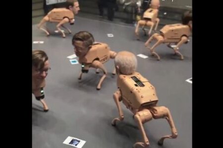 マスクやザッカーバーグの顔をした犬型ロボット、アーティストが制作